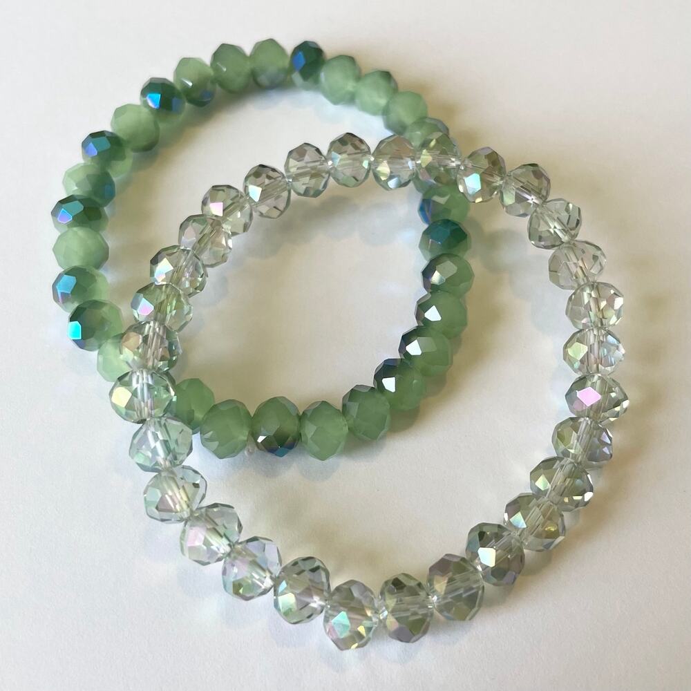 2 Piece Electroplated Faceted Austrian Crystal Bracelet Set ~ 7”